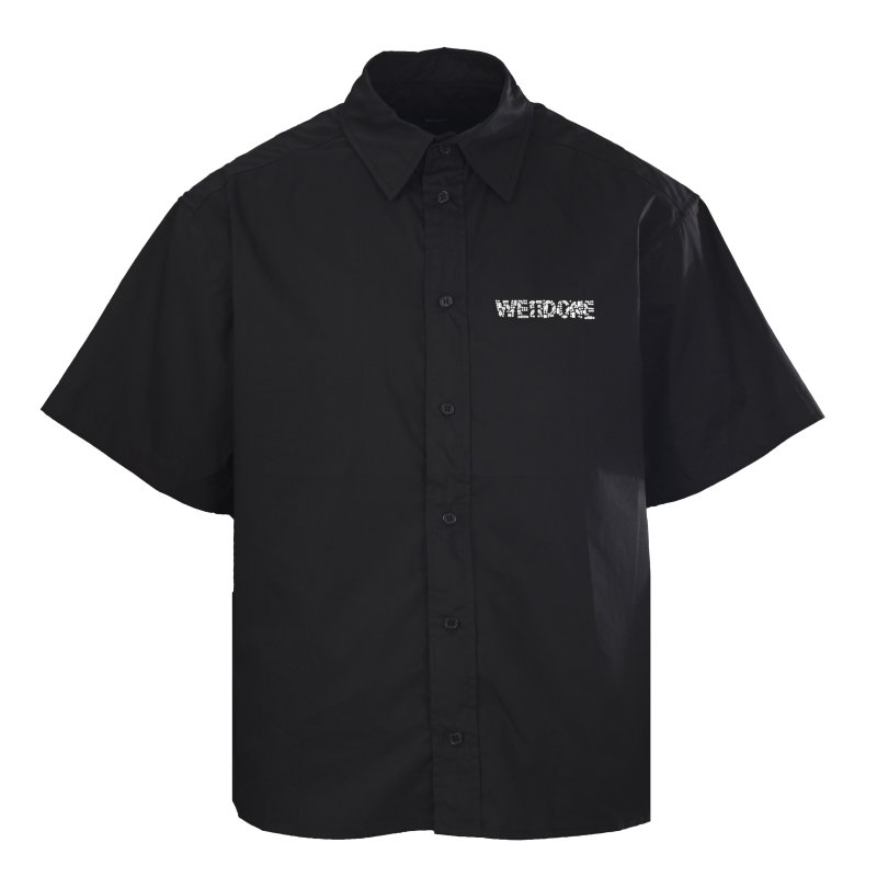 Black Short Sleeve Button-Up Shirt with Chest Graphic view