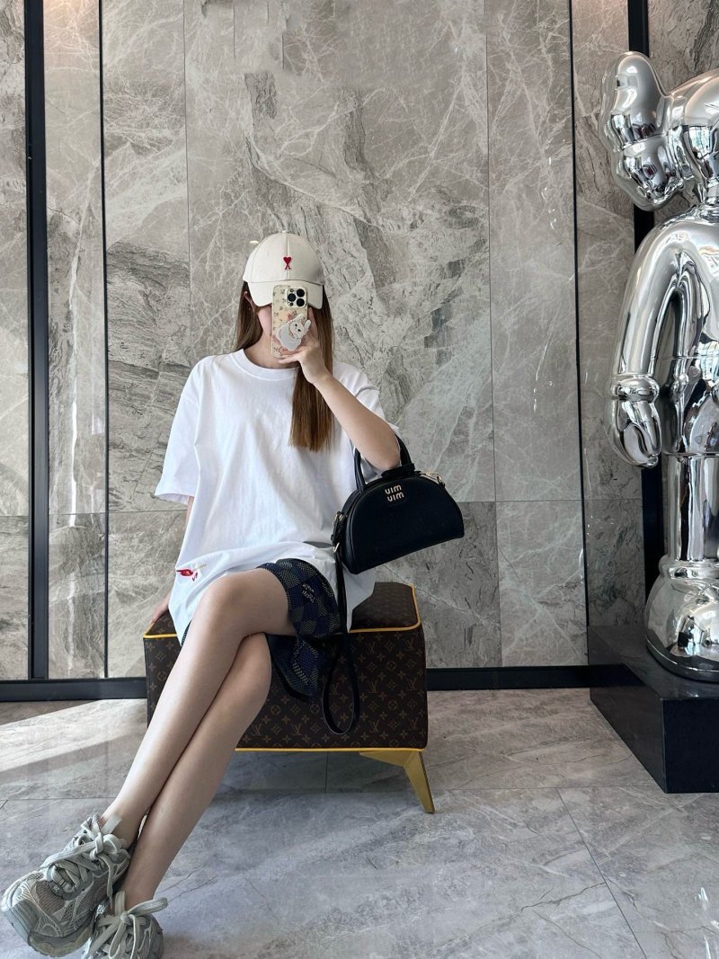 White Short Sleeve T-Shirt with Red Embroidery Detail view