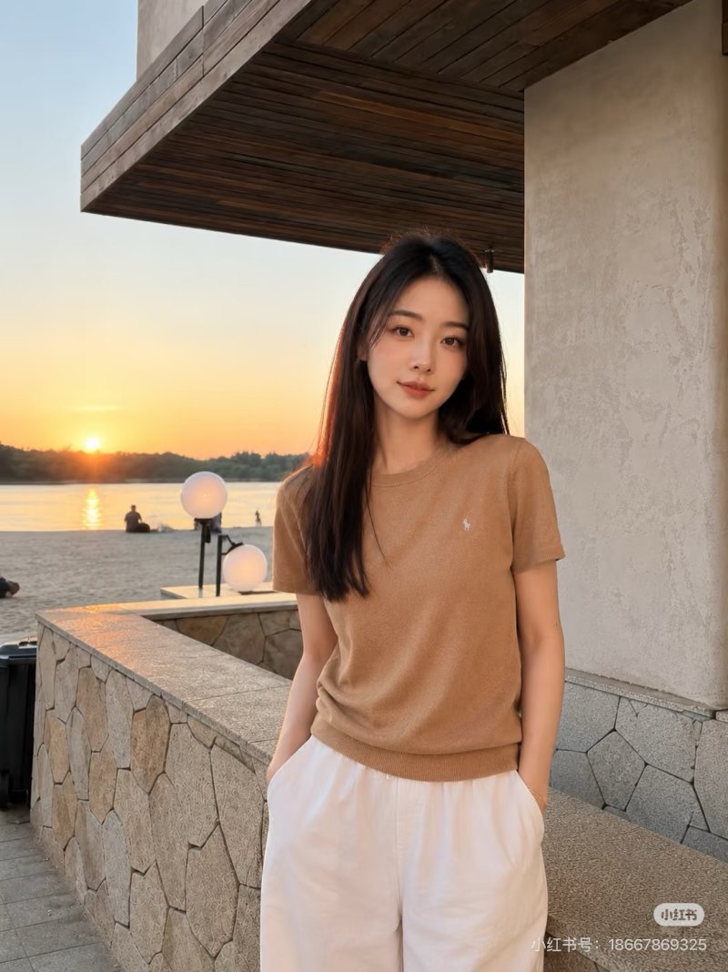 Minimalist Beige Short Sleeve T-Shirt view