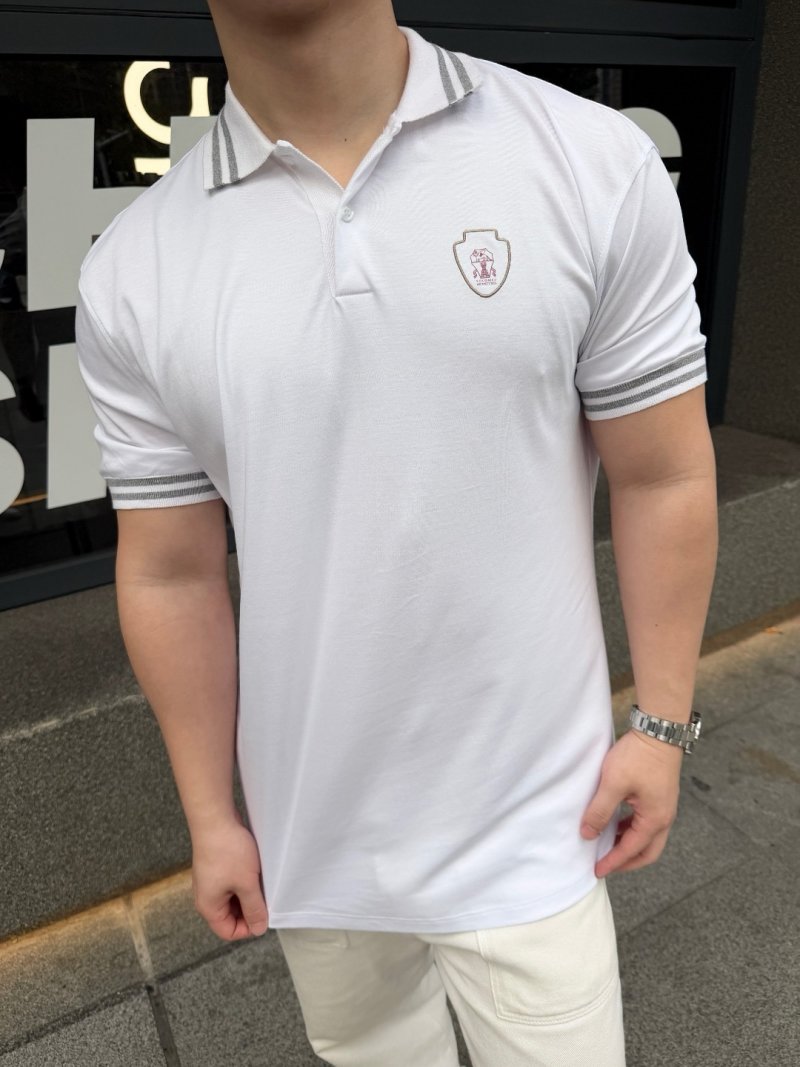 Burberry White Polo Shirt with Grey Striped Cuff