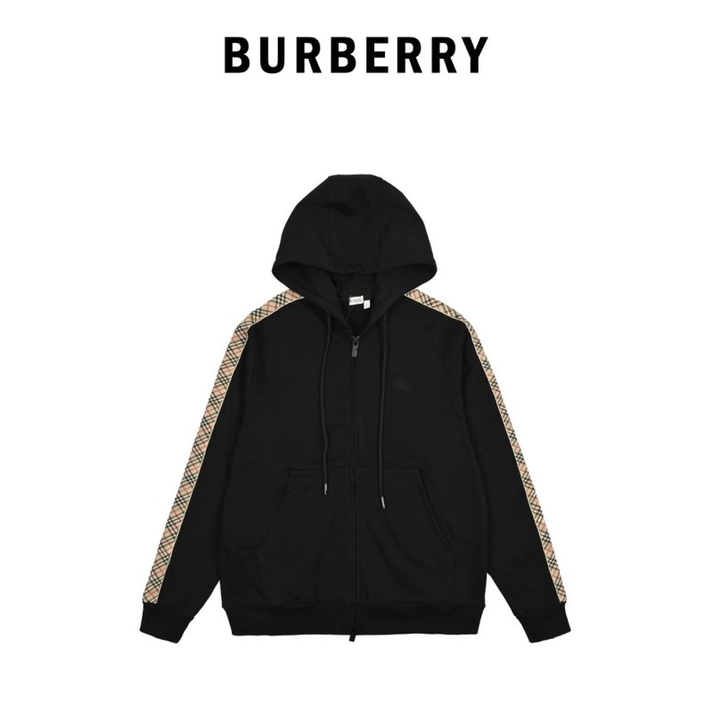 Burberry Black Hoodie Jacket with Checked Trim view