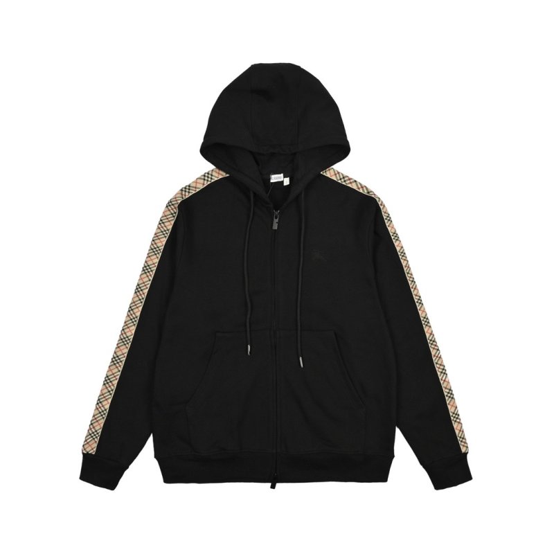 Burberry Black Hoodie Jacket with Checked Trim view