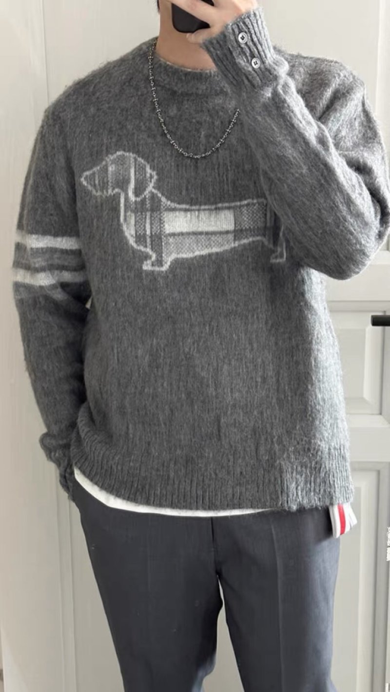 Grey Dachshund Graphic Knit Sweater