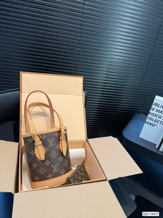 LV Monogram Canvas Bucket Bag with Adjustable Leather Strap