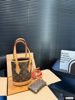 LV Monogram Canvas Bucket Bag with Adjustable Leather Strap view 2