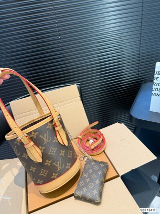 LV Monogram Canvas Bucket Bag with Adjustable Leather Strap view 3