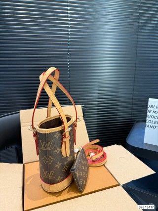 LV Monogram Canvas Bucket Bag with Adjustable Leather Strap view 4