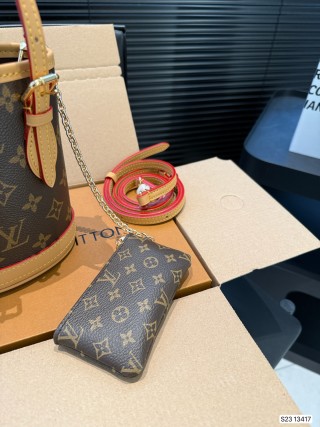 LV Monogram Canvas Bucket Bag with Adjustable Leather Strap view 5