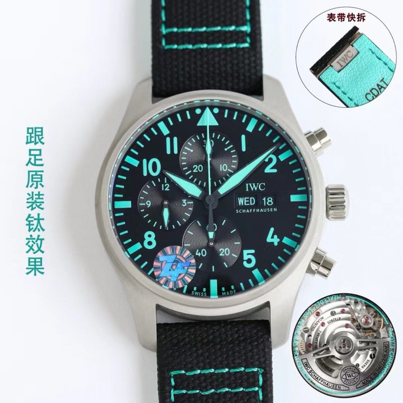 IWC Pilot Chronograph Black Dial Turquoise - 1:1 Replica