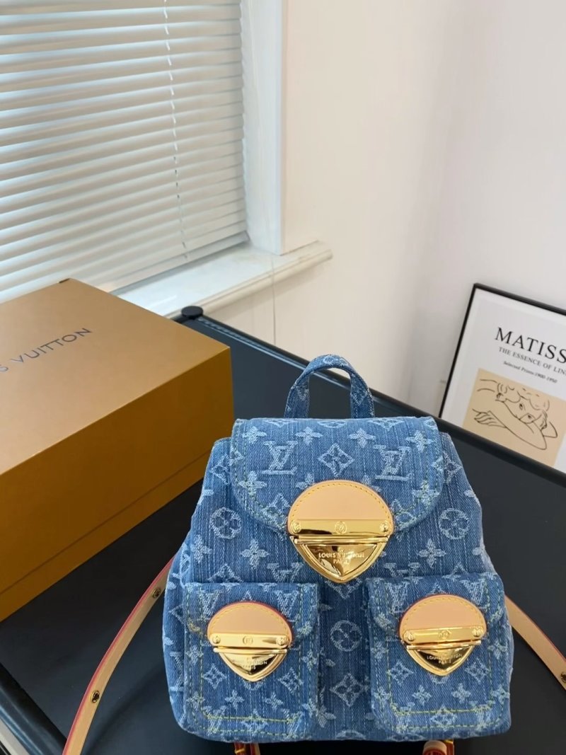 Louis Vuitton Monogram Denim Backpack Blue Gold Hardware