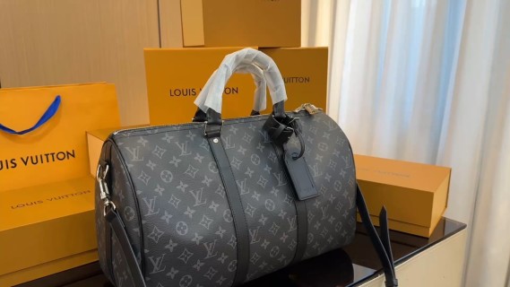 Louis Vuitton Keepall Monogram Travel Bag Black