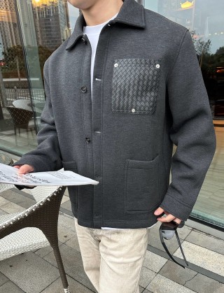 Essentials Charcoal Wool Overshirt with Woven Chest Pocket