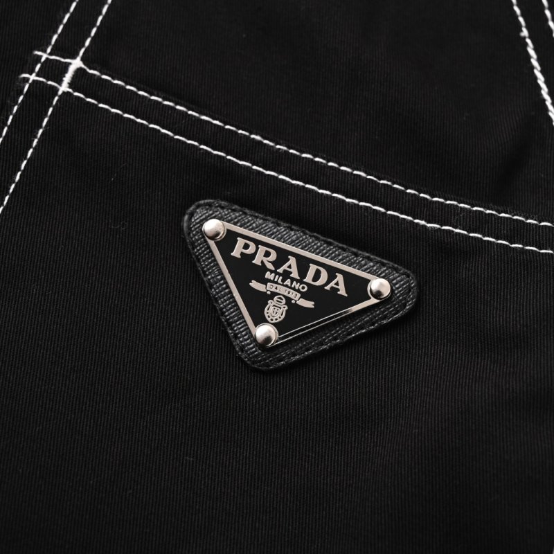 Prada Black Cargo Shorts with Contrast Stitching view