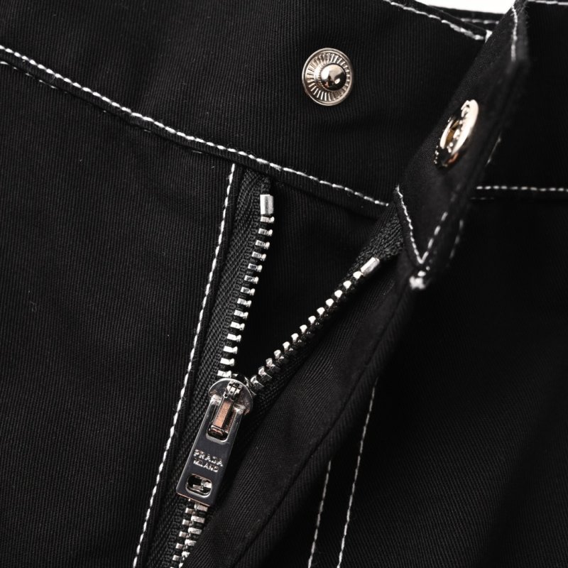 Prada Black Cargo Shorts with Contrast Stitching view