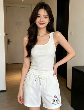 Fendi White Logo Drawstring Shorts