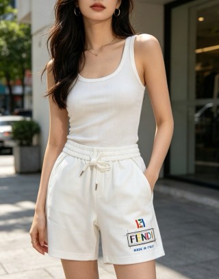 Fendi White Logo Drawstring Shorts view 2