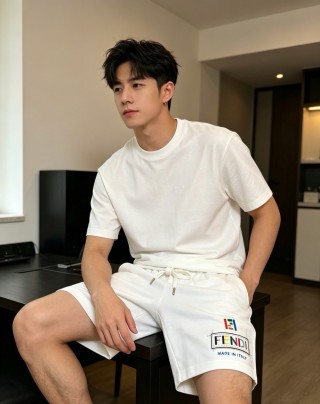 Fendi White Logo Drawstring Shorts view 8