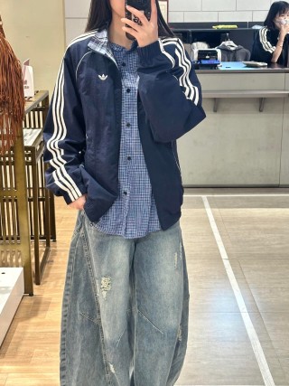 Adidas Navy Track Jacket with White Stripe Trim view 2