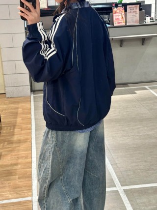 Adidas Navy Track Jacket with White Stripe Trim view 7