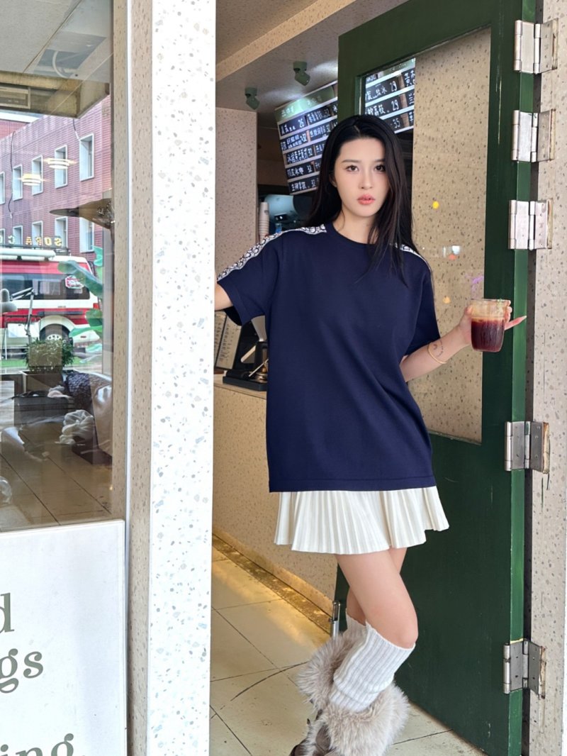 Navy Blue Monogram Sleeve T-Shirt view