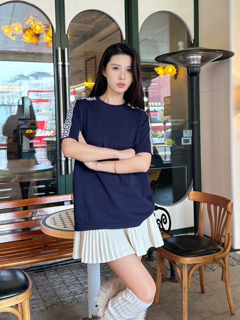 Navy Blue Monogram Sleeve T-Shirt view