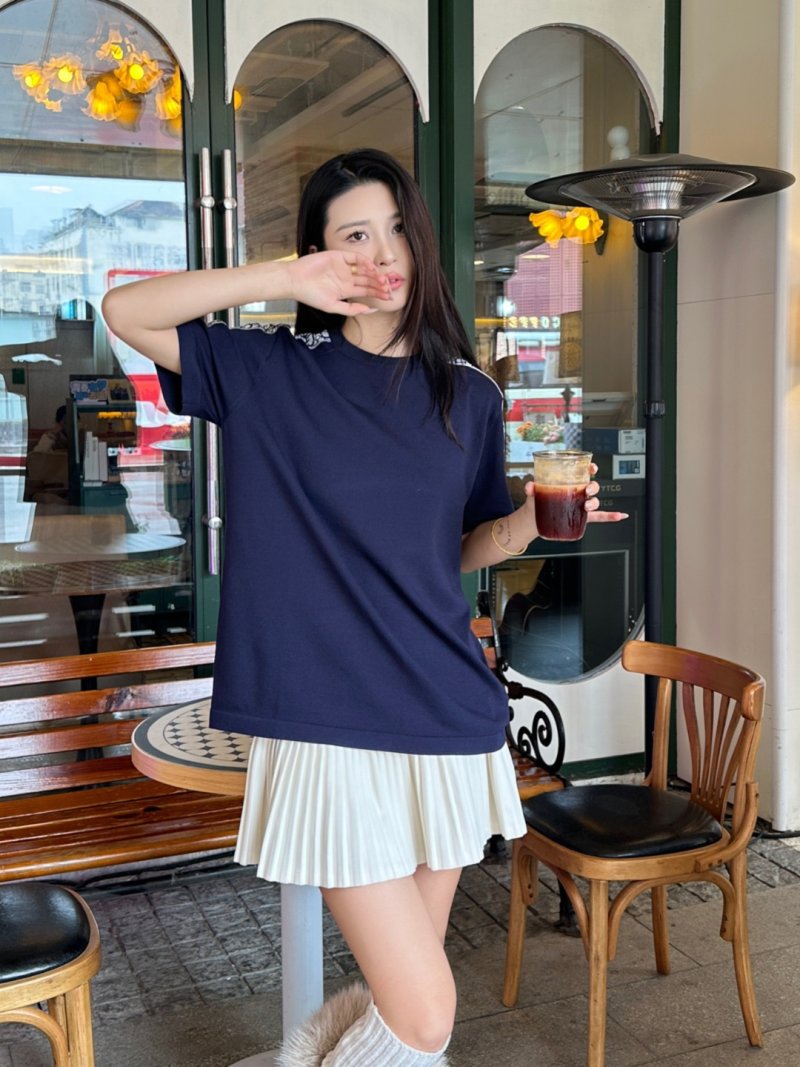 Navy Blue Monogram Sleeve T-Shirt view
