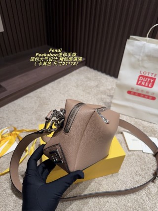 Fendi Peekaboo Mini Shoulder Bag - Taupe view 3
