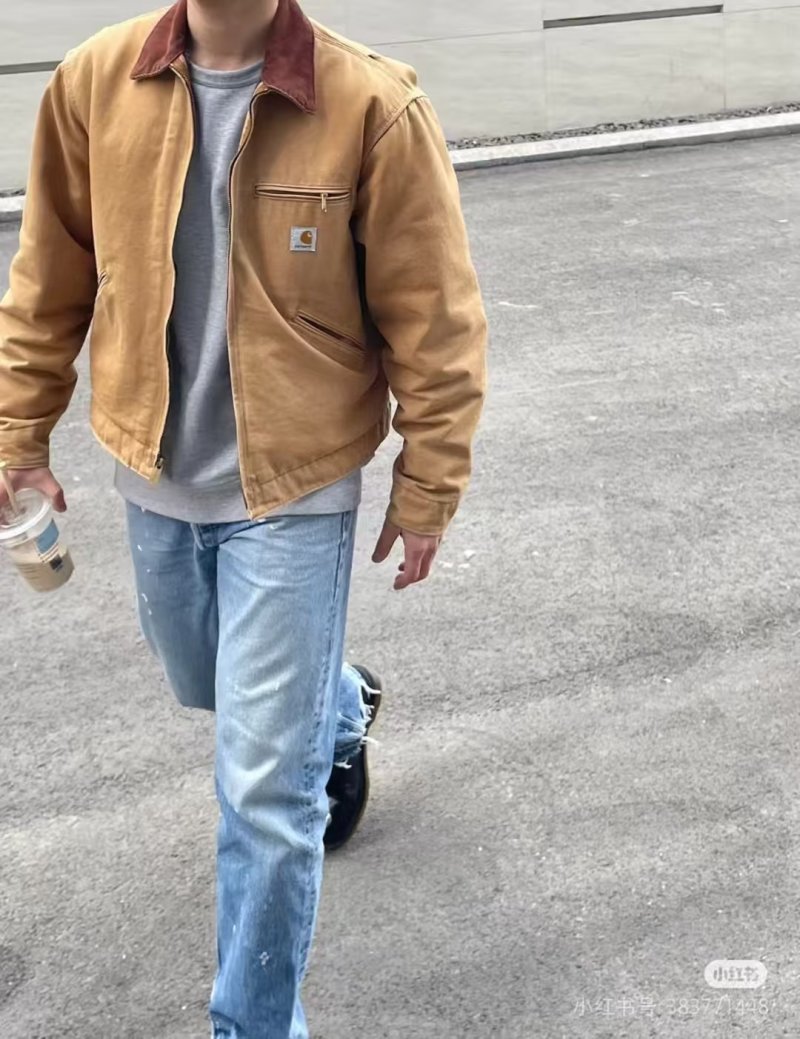 Carhartt Detroit Jacket Tan with Burgundy Collar