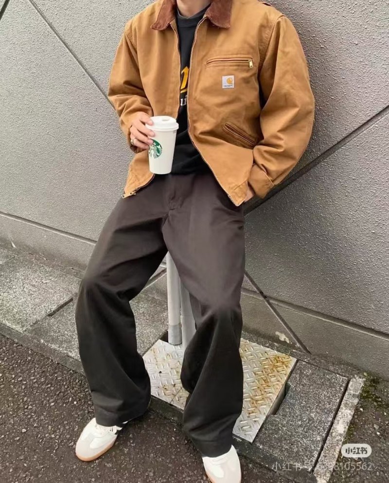 Carhartt Detroit Jacket Tan with Burgundy Collar view