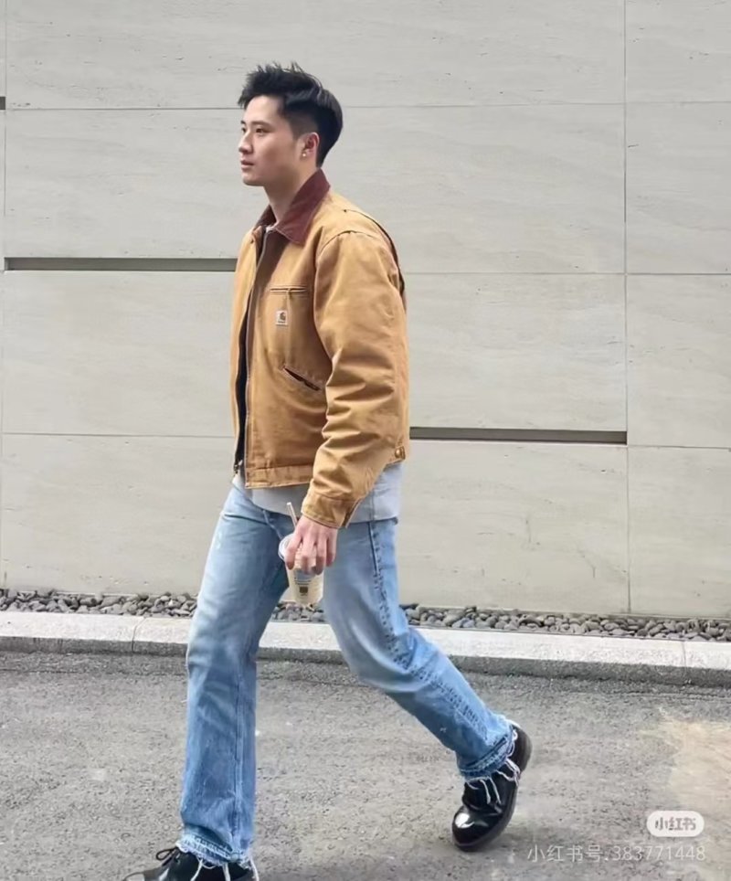 Carhartt Detroit Jacket Tan with Burgundy Collar view