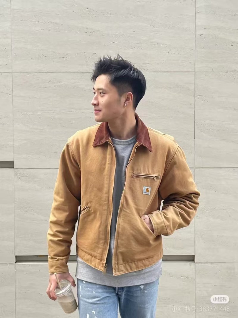 Carhartt Detroit Jacket Tan with Burgundy Collar view