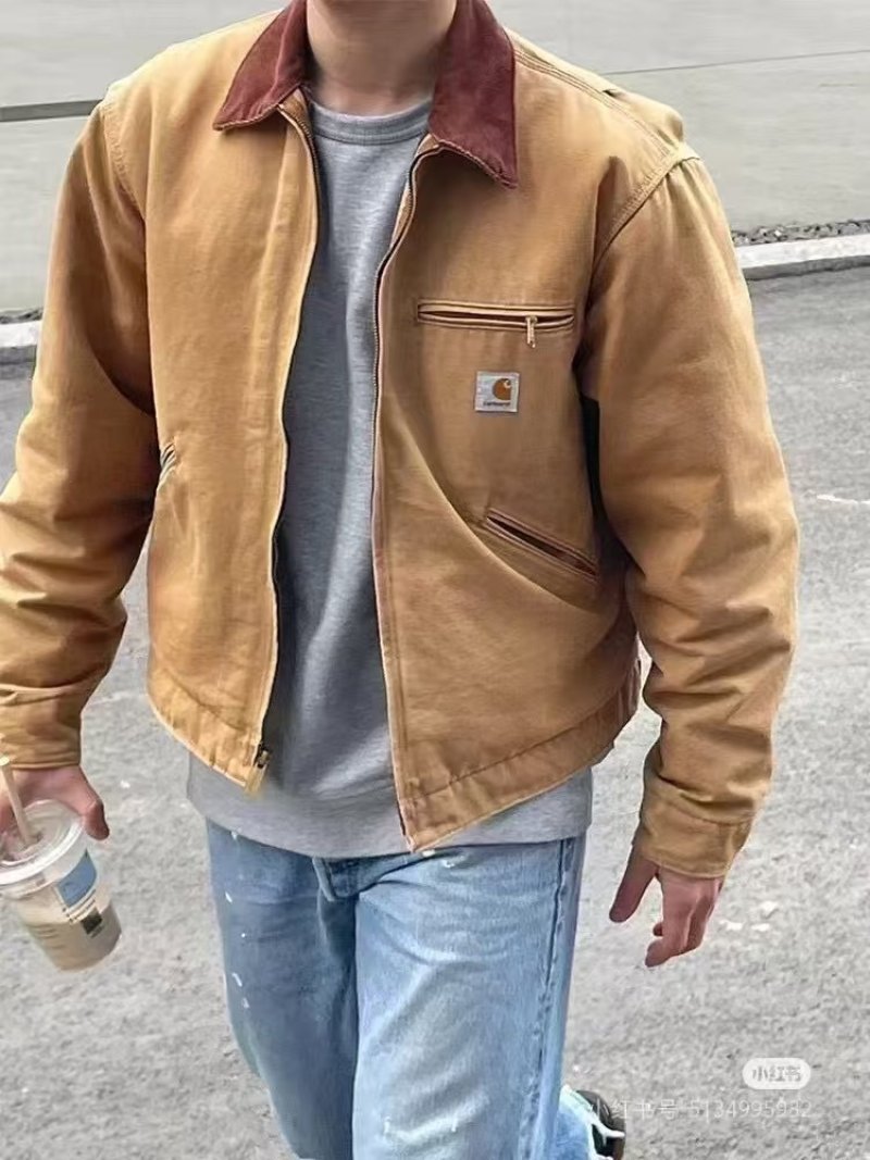 Carhartt Detroit Jacket Tan with Burgundy Collar view