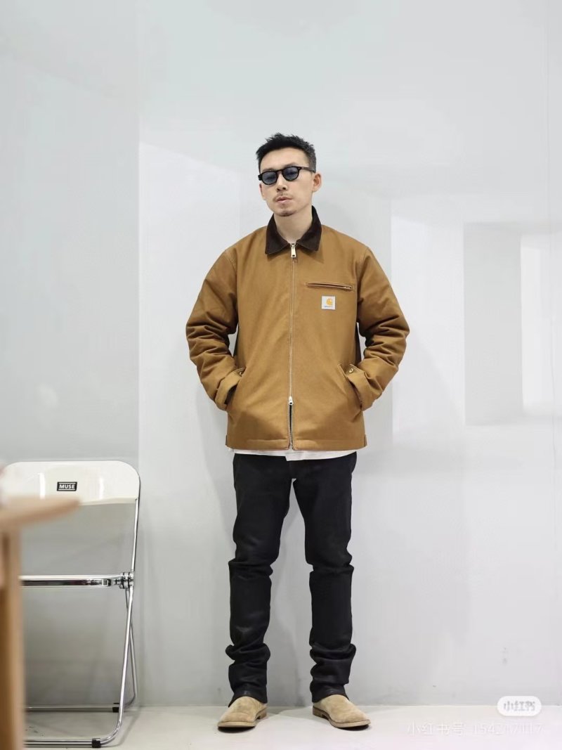 Carhartt Detroit Jacket Tan with Burgundy Collar view