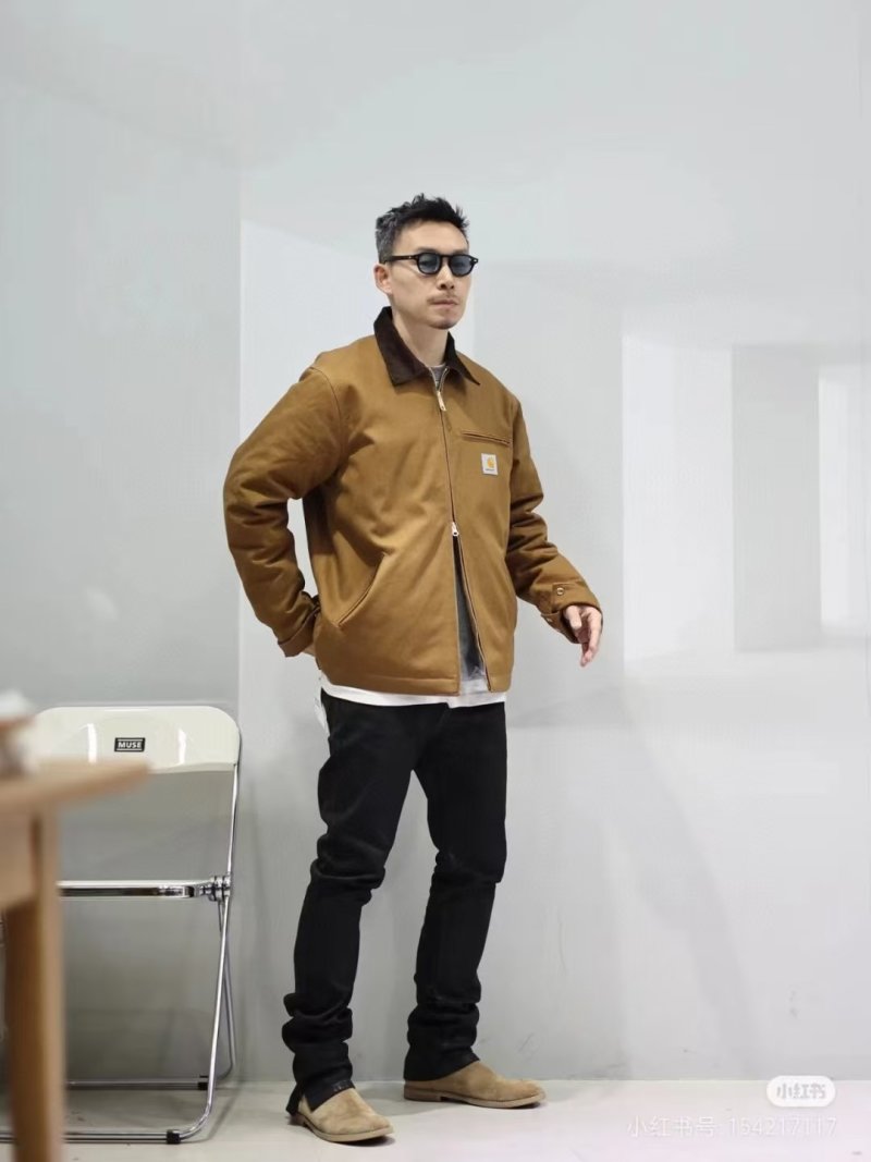 Carhartt Detroit Jacket Tan with Burgundy Collar view