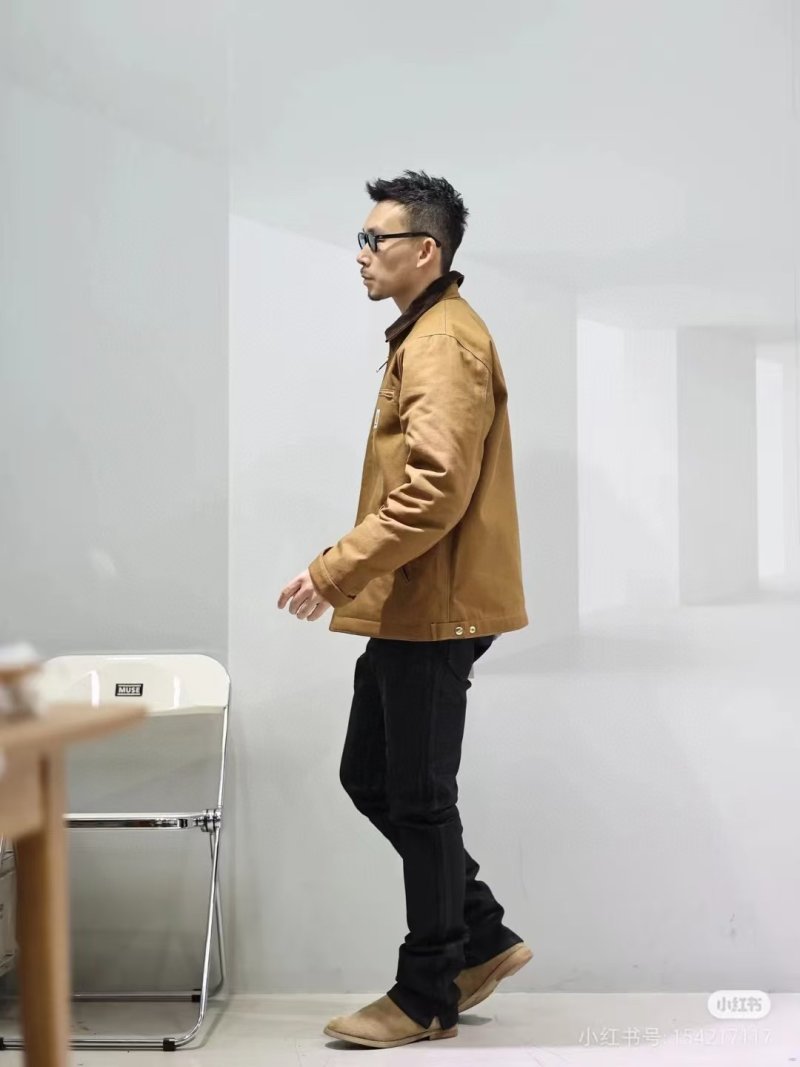 Carhartt Detroit Jacket Tan with Burgundy Collar view