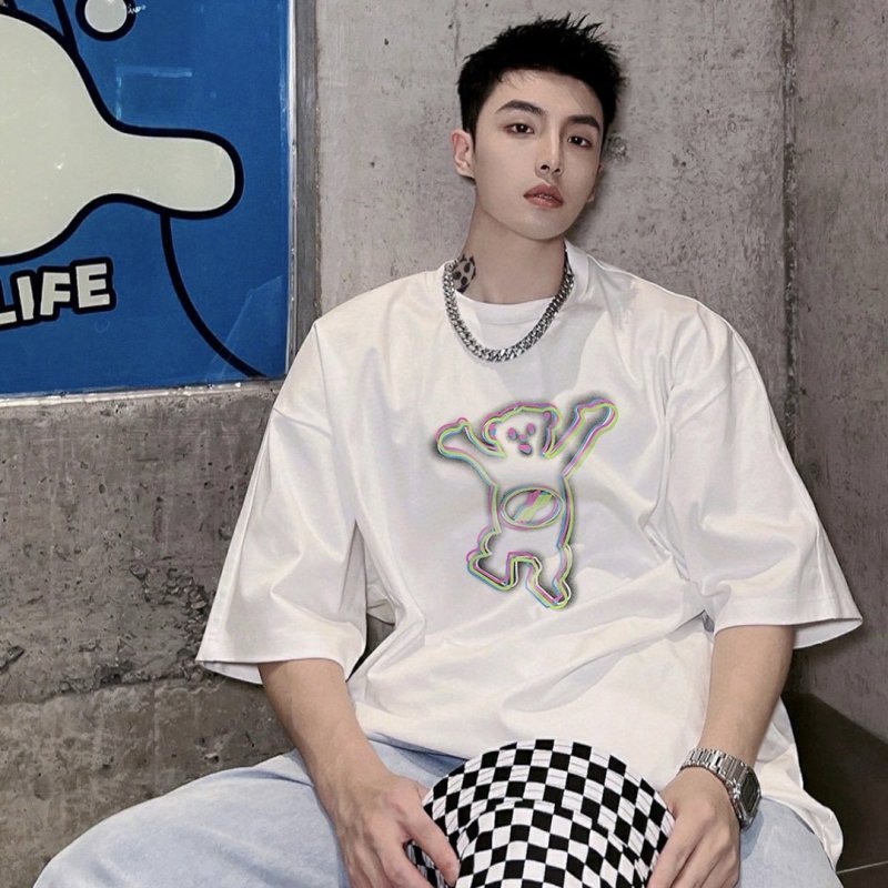 White Neon Bear Graphic T-Shirt