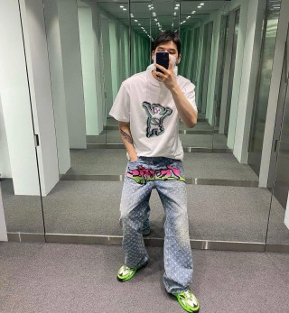 White Neon Bear Graphic T-Shirt view 3