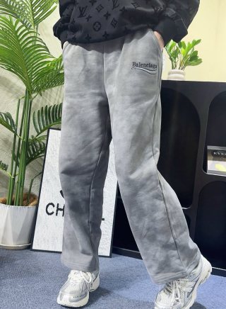 Grey Washed Straight-Leg Casual Pants view 5