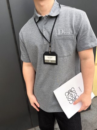 Dior Grey Short Sleeve Polo Shirt view 4
