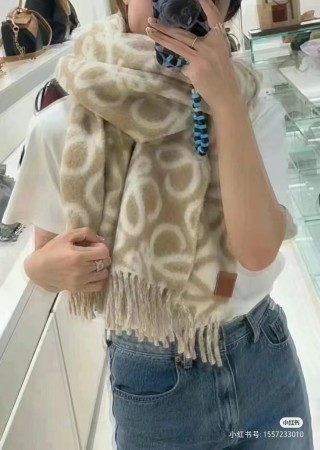 Loewe Beige Jacquard Wool Mohair Fringe Scarf 23FW view 8