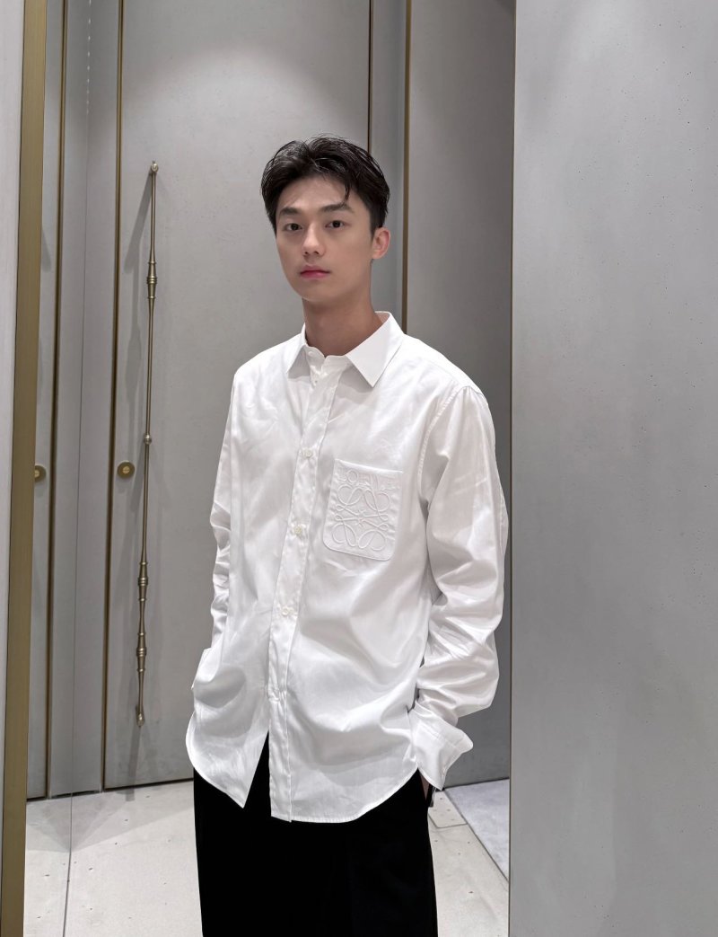 Loewe White Embroidered Logo Long Sleeve Shirt