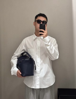 Loewe White Embroidered Logo Long Sleeve Shirt view 3