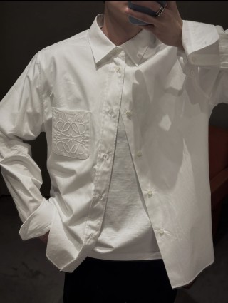 Loewe White Embroidered Logo Long Sleeve Shirt view 5