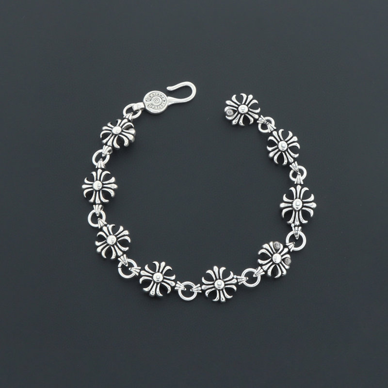 Chrome Hearts Nine Cross Sterling Silver Bracelet Large