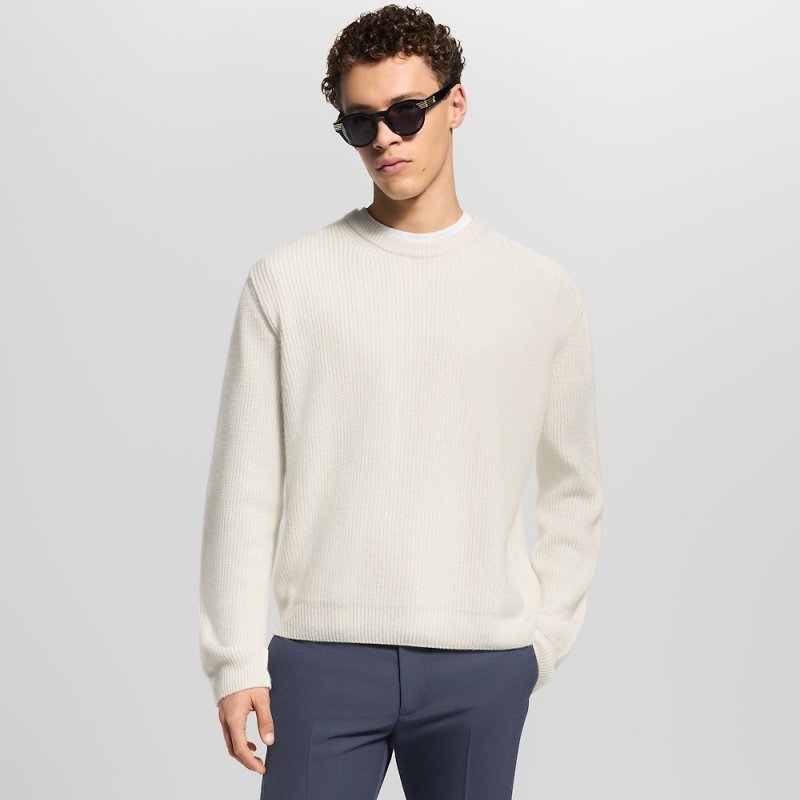 Cream Ribbed Crew Neck Sweater
