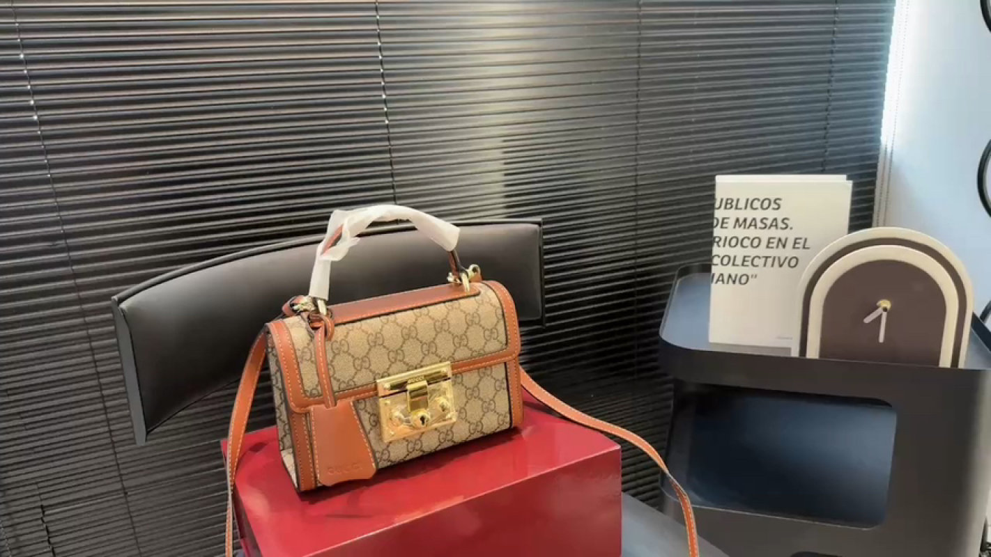 Gucci GG Supreme Canvas Shoulder Bag with Leather Trim Tan & Orange