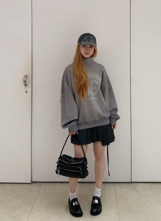 Grey Turtleneck Hoodie Sweatshirt view 12