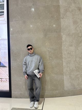 Grey Turtleneck Hoodie Sweatshirt view 8