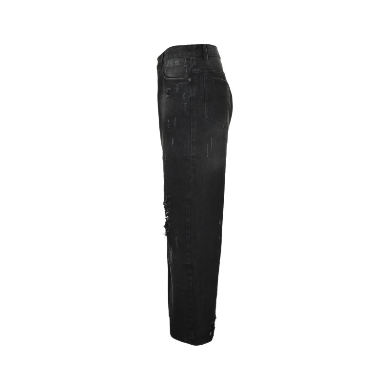 Black Distressed Ripped Jeans - Wide Leg Premium Denim view