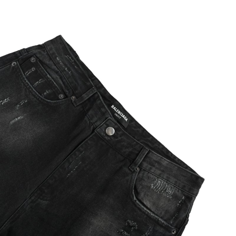 Black Distressed Ripped Jeans - Wide Leg Premium Denim view